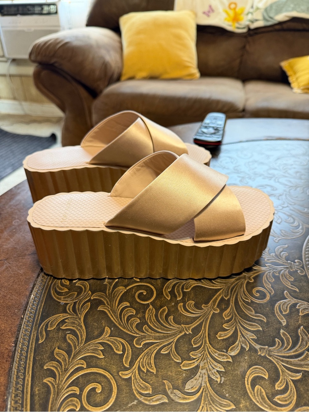 Tory Burch Metallic Rose Gold Platform Slide Sandals